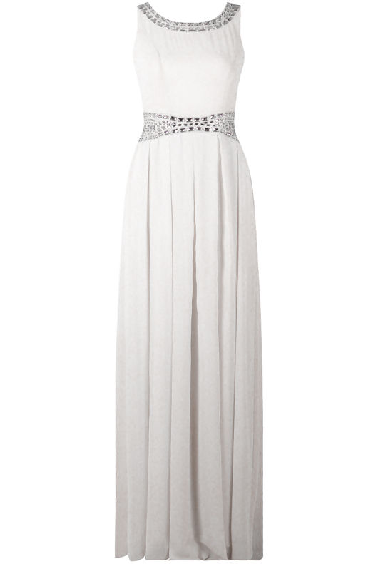 White Stone Textured Back Tie Up Maxi Dress 