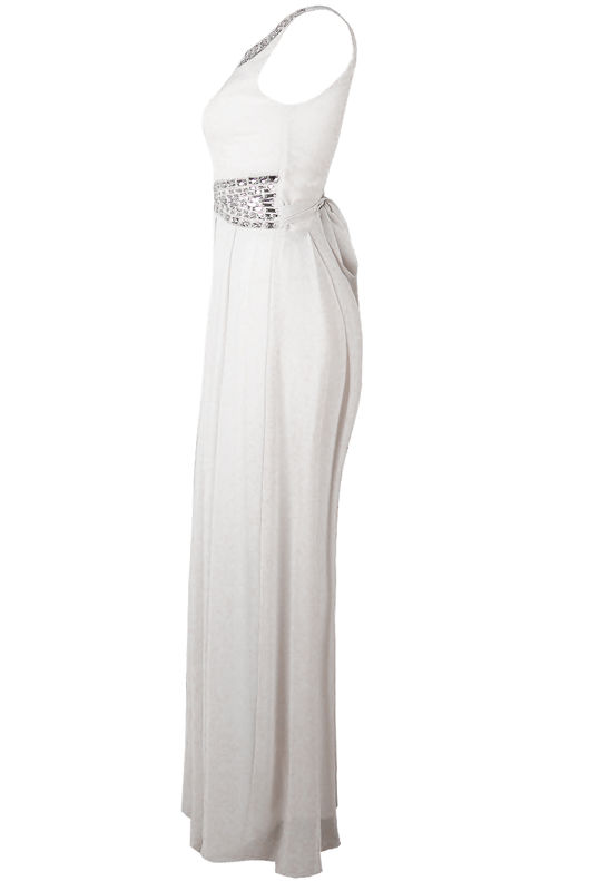 White Stone Textured Back Tie Up Maxi Dress 