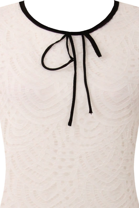White Tie Neck Scalloped lace Shift Dress