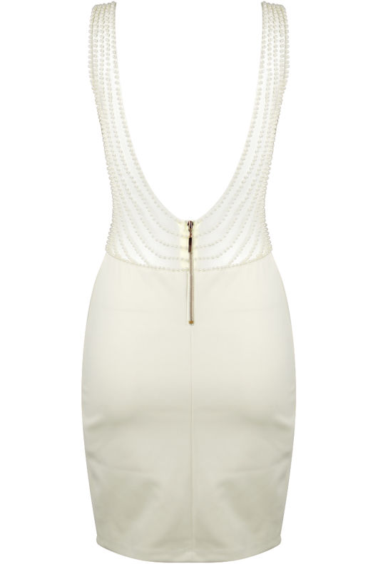 White Pearl Embellished Bodycon Dress 