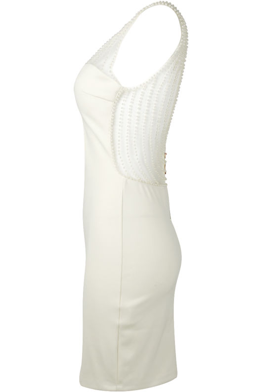 White Pearl Embellished Bodycon Dress 