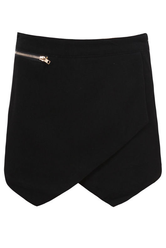 Black Front Pocket Side Zip Up Skorts