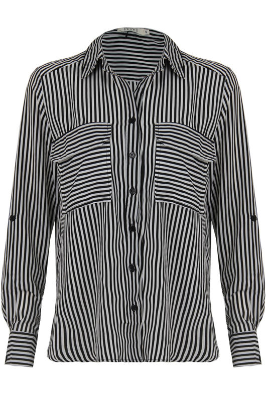 Monochrome Stripe Print Shirt Tops