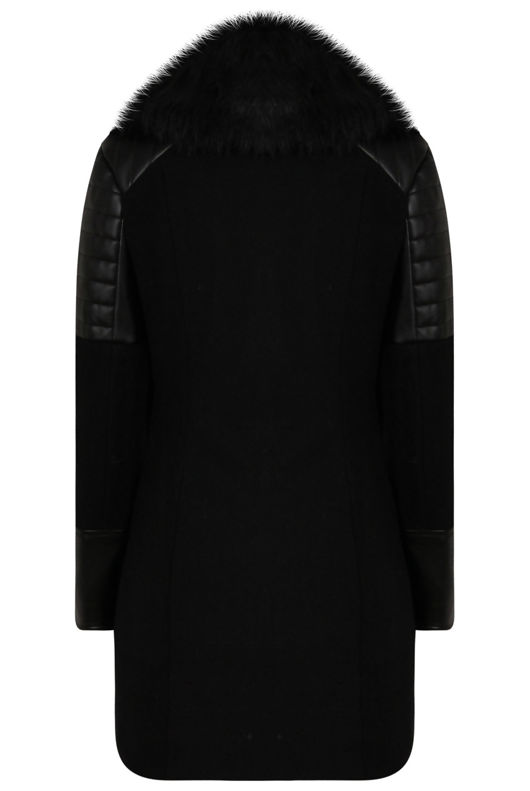 Black PVC Patch Fur Collar Jacket 