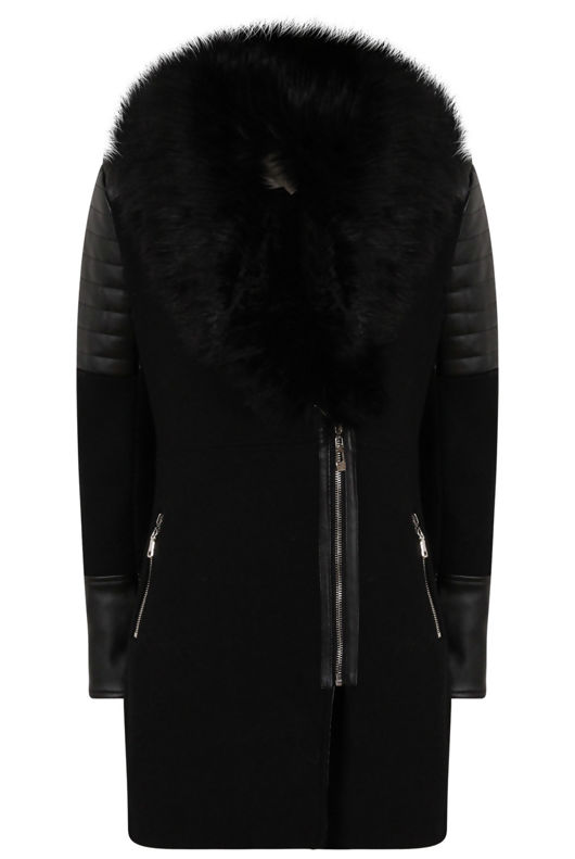 Black PVC Patch Fur Collar Jacket 