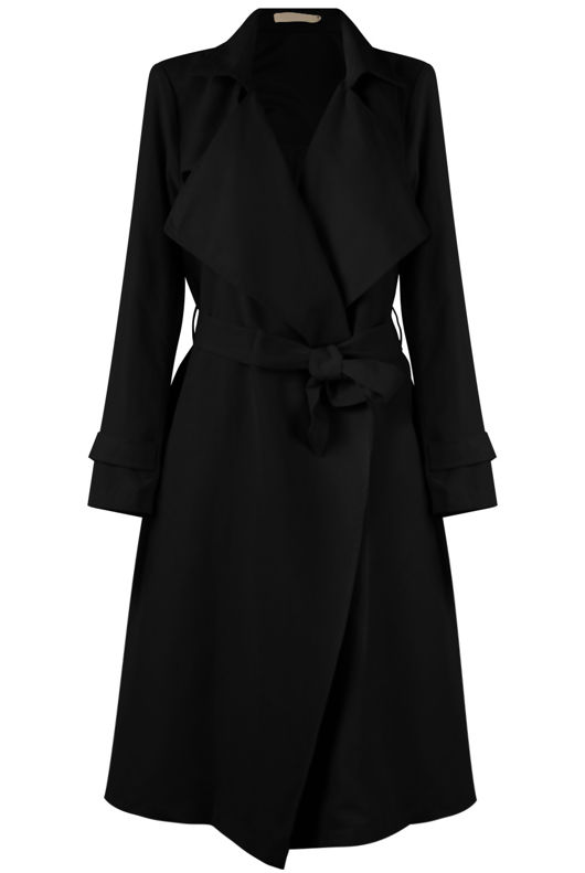 Black Double Breast Crossover Belted Overcoat