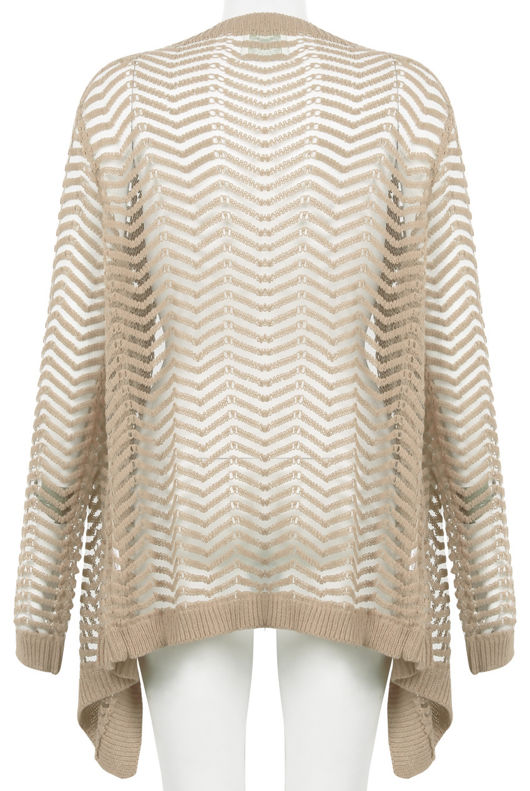 Beige Knitted Net Pattern Pullover