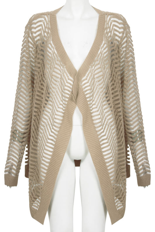 Beige Knitted Net Pattern Pullover