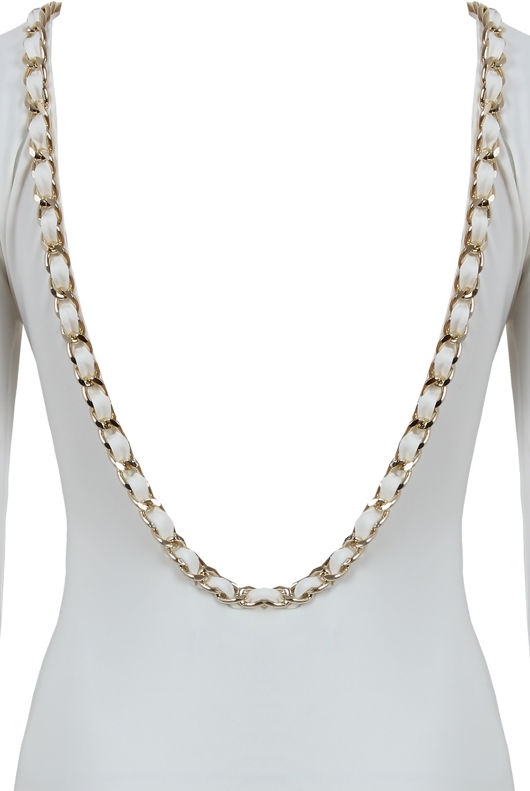 Cream With Gold Chain Detail Open Back Bodycon Dress