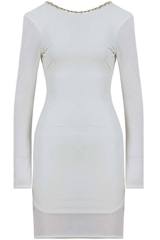 Cream With Gold Chain Detail Open Back Bodycon Dress