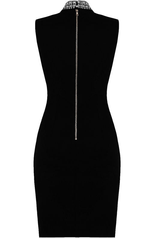 Black High Neck Diamante Bodycon Dress