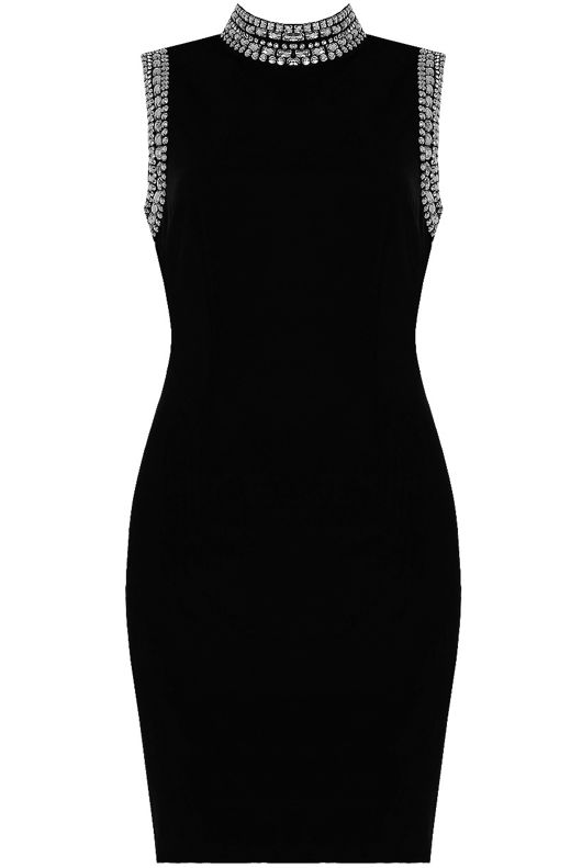 Black High Neck Diamante Bodycon Dress