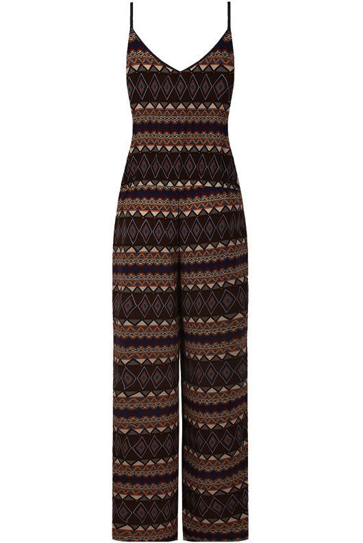 Khaki Aztec Print Palazzo Jumpsuit