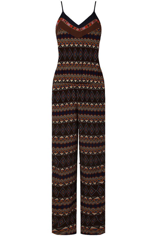 Khaki Aztec Print Palazzo Jumpsuit