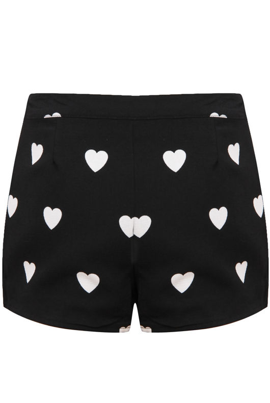 Black and White Heart Print Shorts Skorts