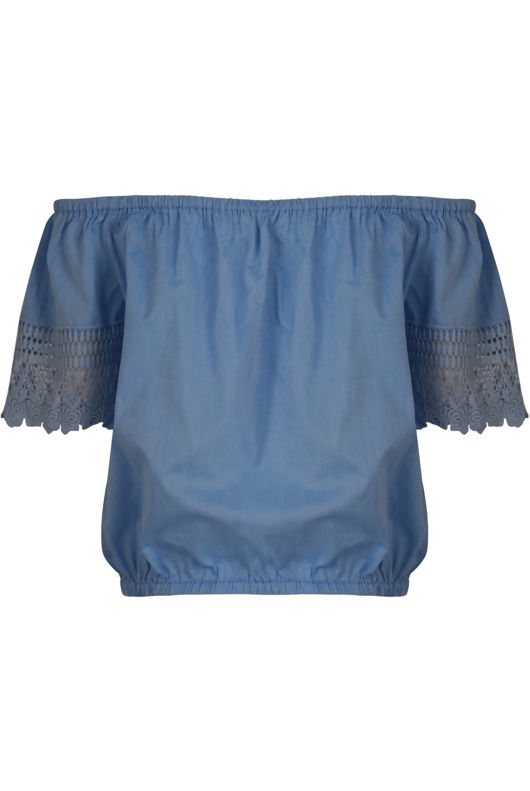 Crochet Sleeve Off Shoulder Tops in Blue and Dark Blue