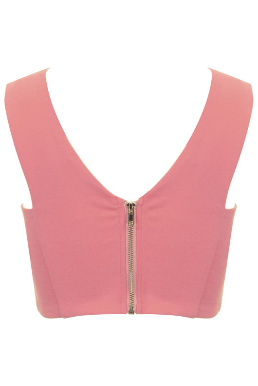 Pink Zip Fastening Sleeveless Crop Top