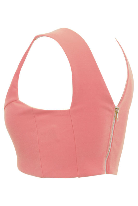 Pink Zip Fastening Sleeveless Crop Top