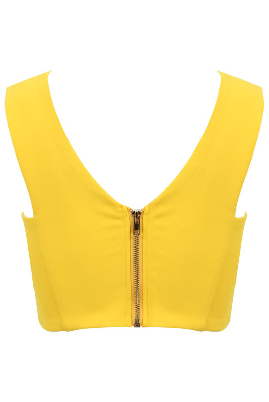 Yellow Zip Fastening Sleeveless Crop Top