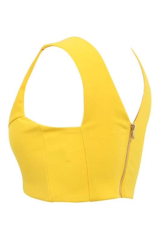 Yellow Zip Fastening Sleeveless Crop Top