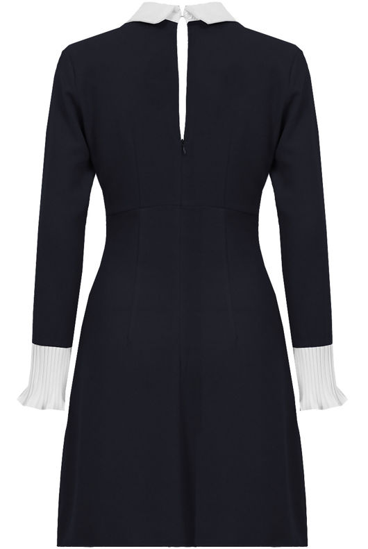 Navy Bell Ruffle Wrists Peter Pan Collar Dress