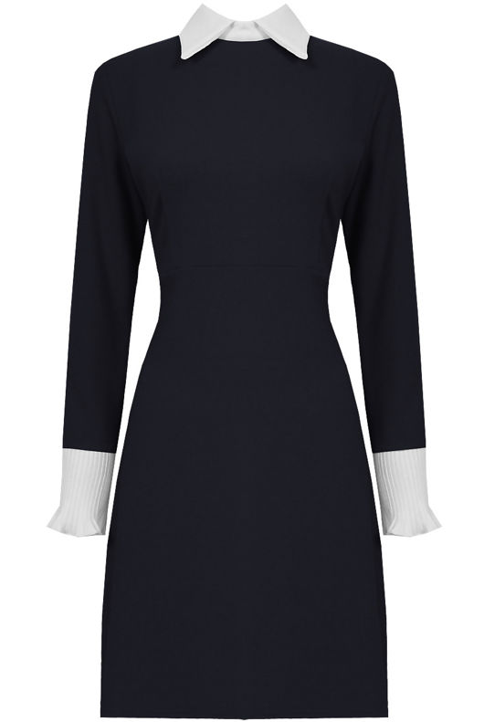 Navy Bell Ruffle Wrists Peter Pan Collar Dress