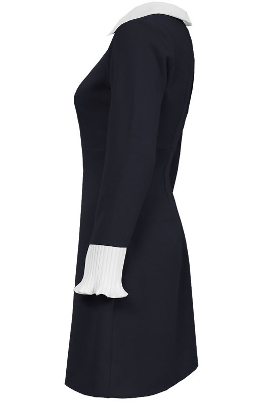 Navy Bell Ruffle Wrists Peter Pan Collar Dress