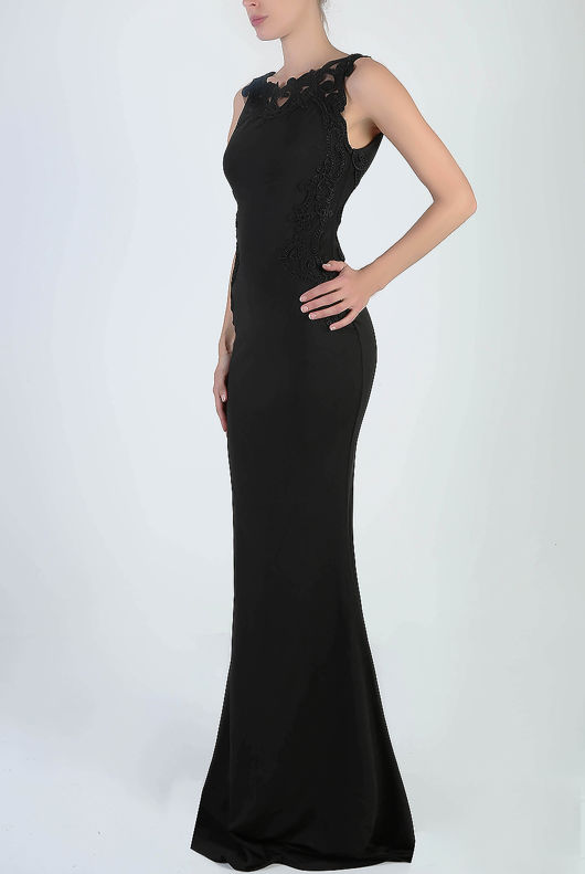 Black Paisley Embroidery Netted Maxi Dress
