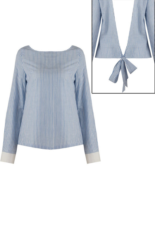 Blue Vertical Stripe Open Back Tops