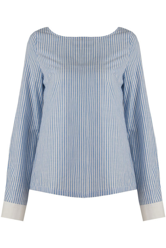 Blue Vertical Stripe Open Back Tops