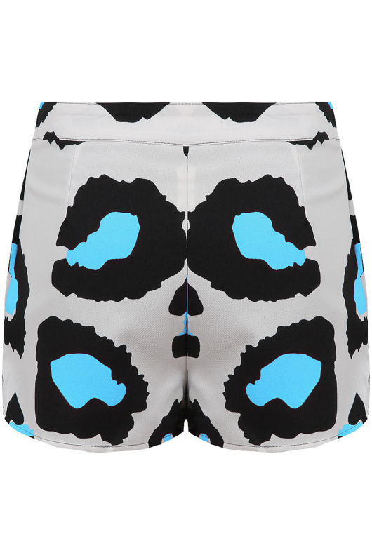  Cream & Blue Contrast Animal Print Crepe Skort