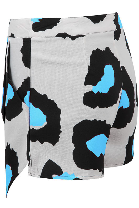  Cream & Blue Contrast Animal Print Crepe Skort