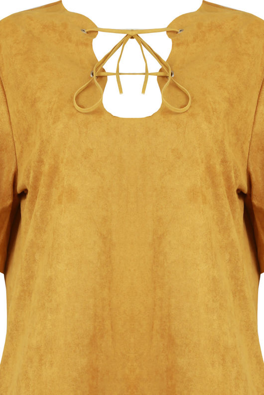 Mustard Suede Lace Tie Up Shift Dress