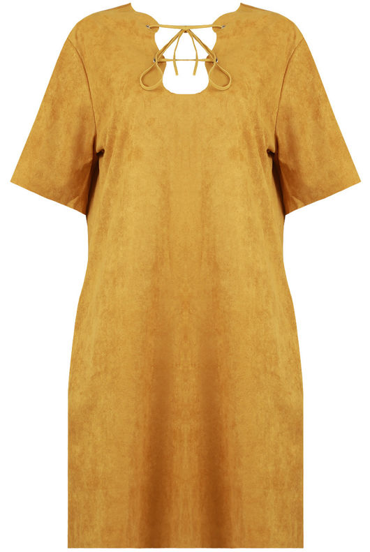 Mustard Suede Lace Tie Up Shift Dress