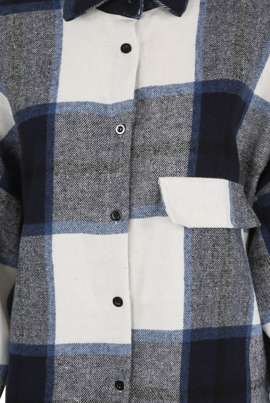 Navy Large Tartan Print Front Pocketed Shirt