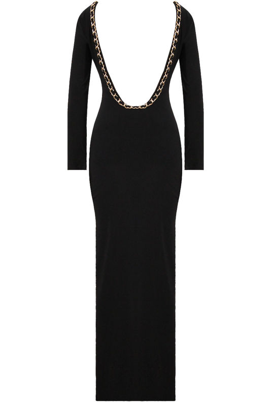 Black With Gold Chain Trimming Maxi Dress