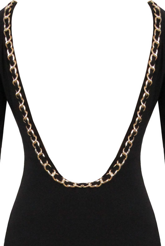 Black With Gold Chain Trimming Maxi Dress