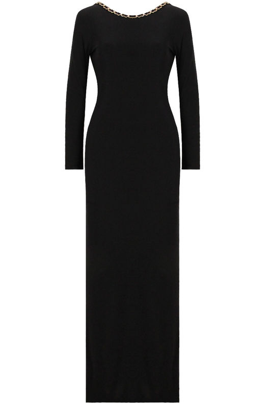 Black With Gold Chain Trimming Maxi Dress