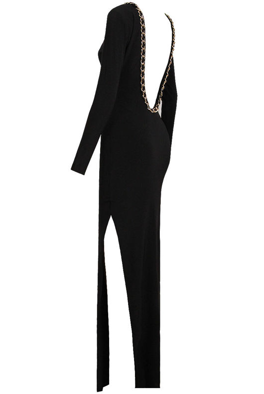 Black With Gold Chain Trimming Maxi Dress