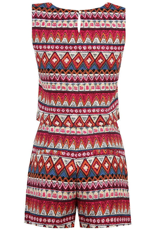 Pink Aztec Printed Sleeveless Top & Shorts set