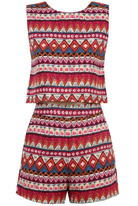 Pink Aztec Printed Sleeveless Top & Shorts set