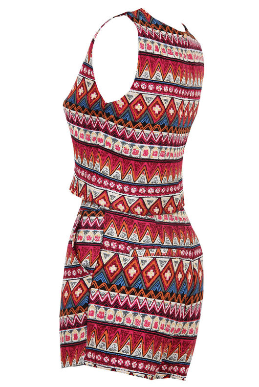 Pink Aztec Printed Sleeveless Top & Shorts set
