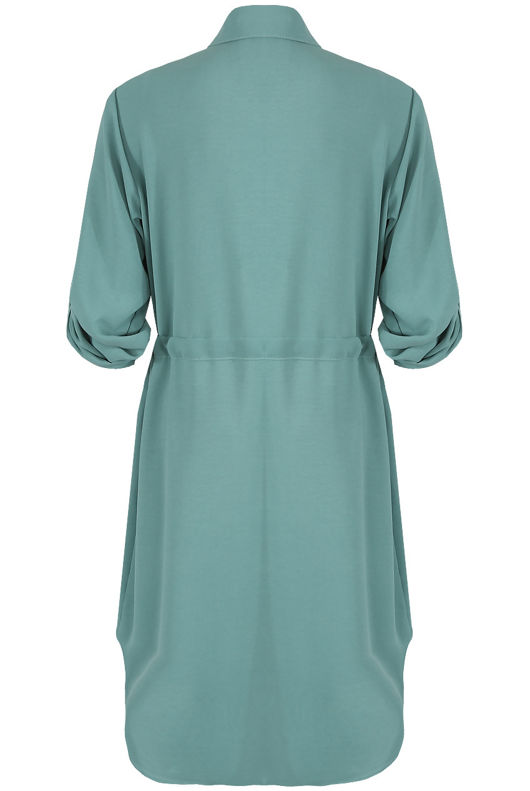 Teal Front Pocket Button Up Shirt Dress