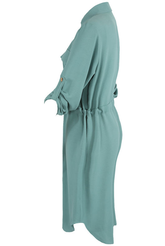 Teal Front Pocket Button Up Shirt Dress