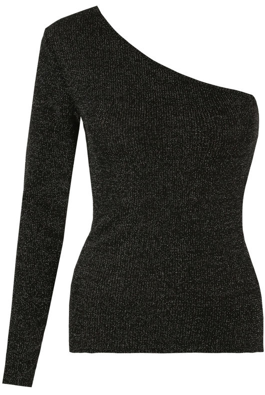 Silver Lurex One Shoulder Long Sleeve Top