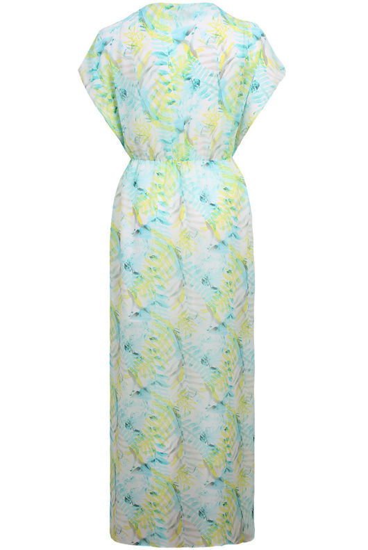 Green & Blue Leaf Print Cross Over Detail Maxi Dress