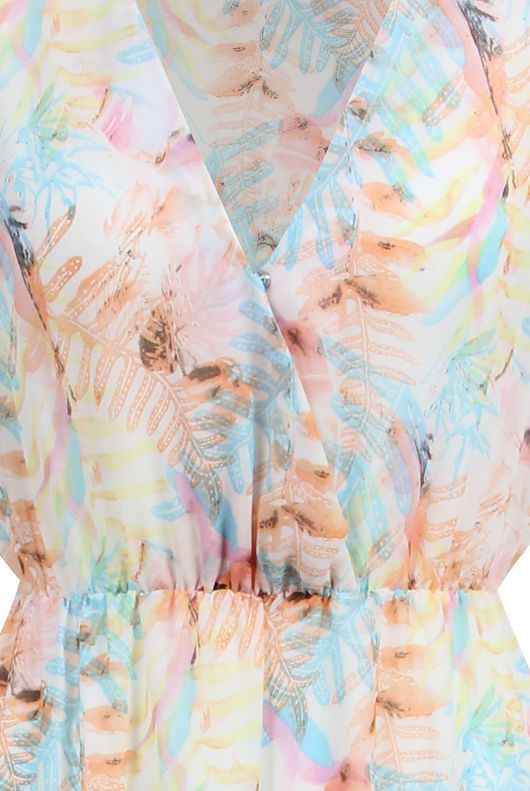 Pink & Blue Leaf Print Cross Over Detail Maxi Dress