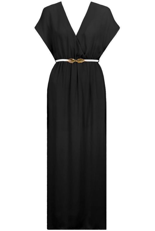 Black Belted Cross Over Maxi Dress
