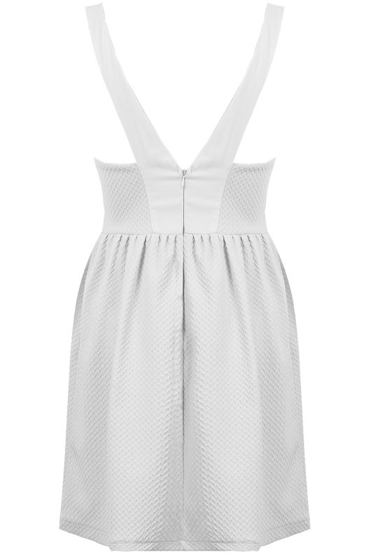 Cream Cut Out Front Textured Skater Dress