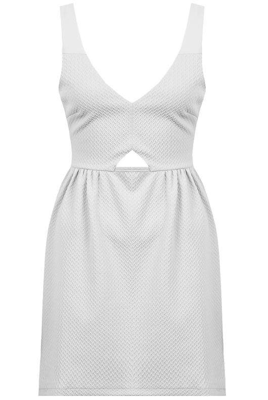 Cream Cut Out Front Textured Skater Dress